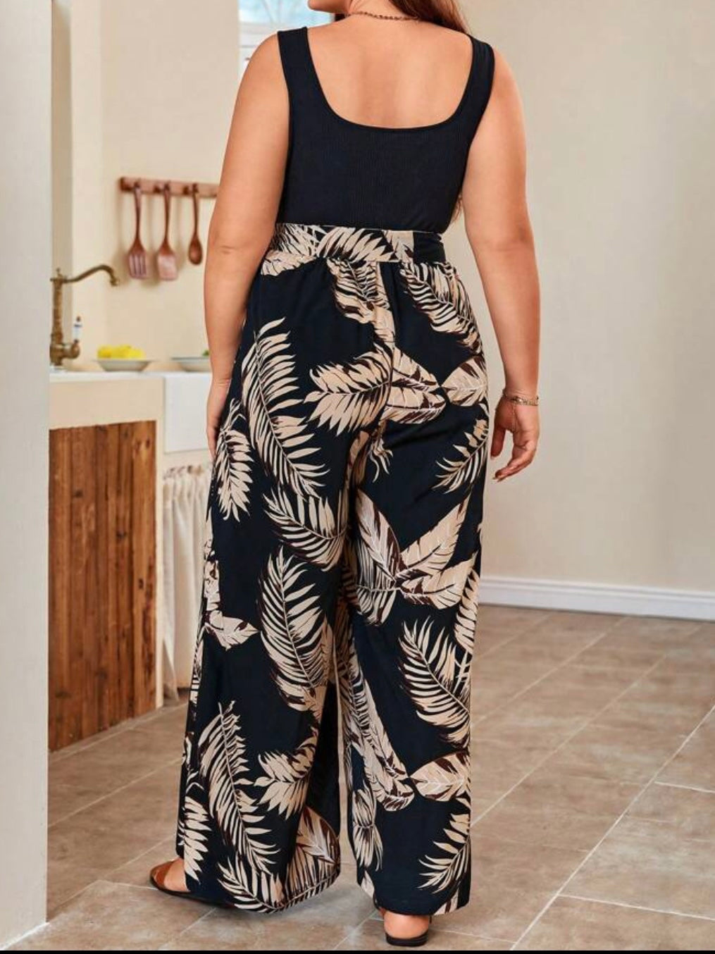 Tropical Print Belted Wide Leg Jumpsuit