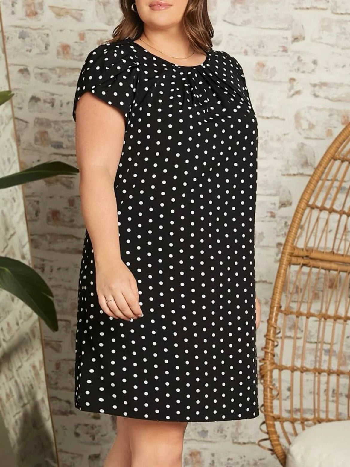 Polka Dot Print Petal Sleeve Dress