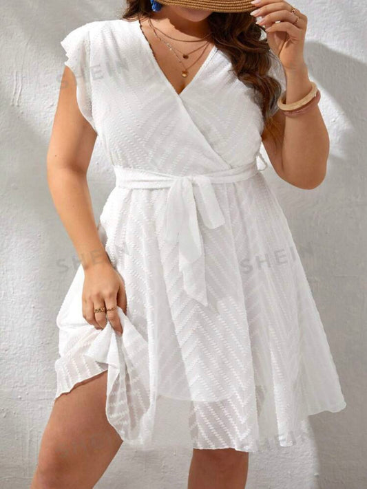 Solid Belted Wrap Detail Dress