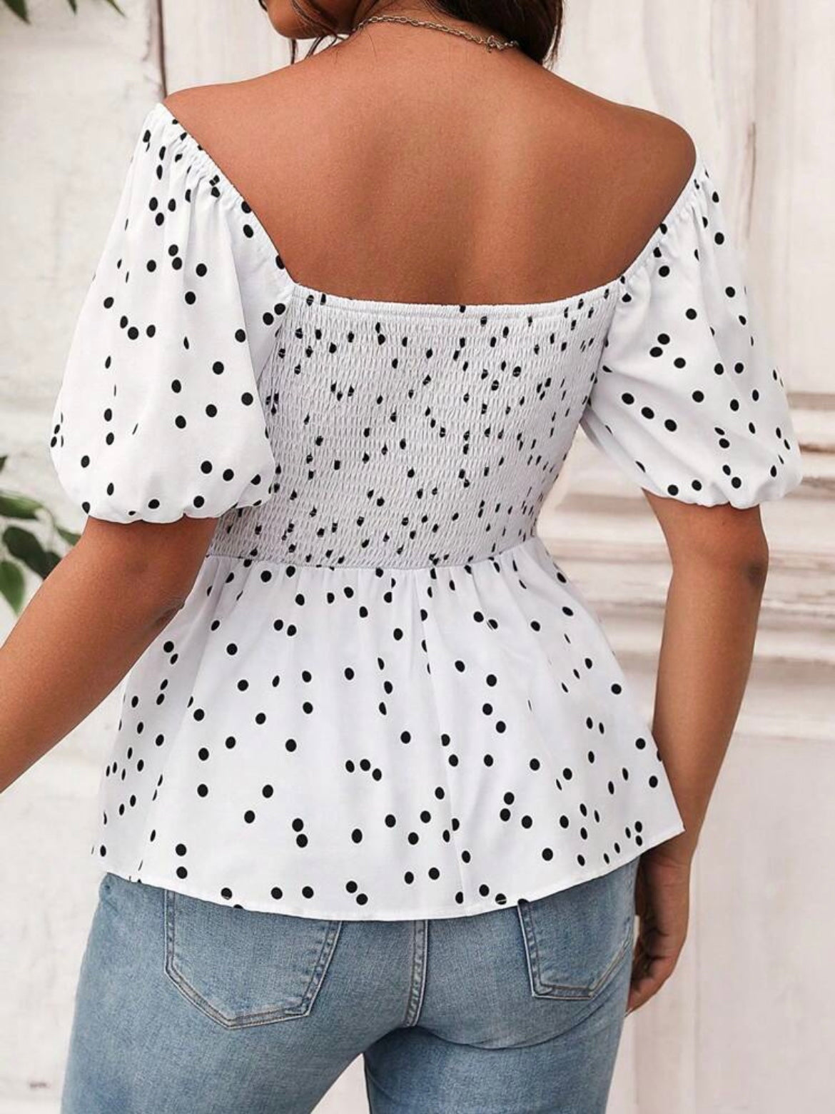 Polka Dot Print Peplum Blouse