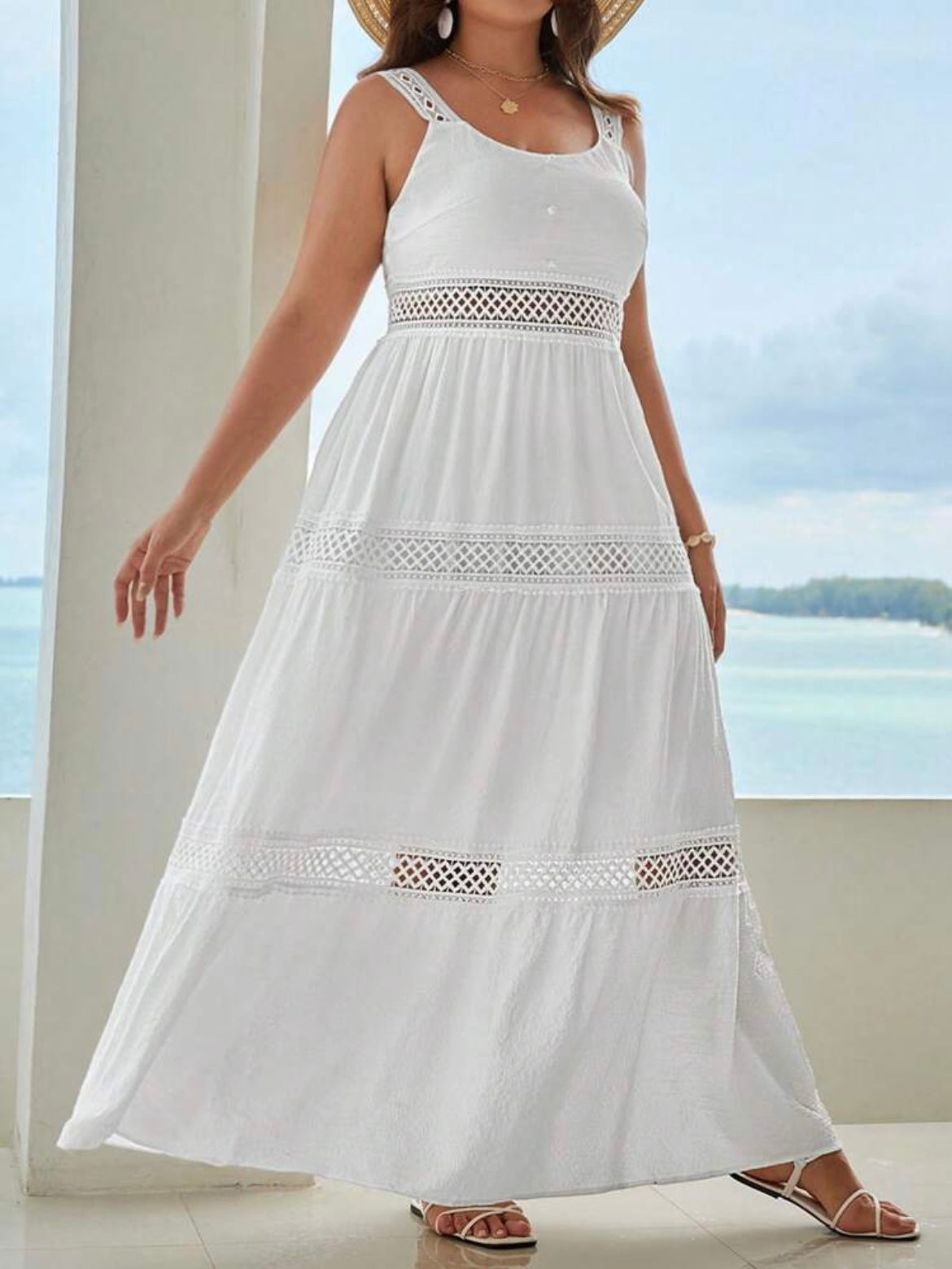 Contrast Lace Ruffle Hem Cami Dress