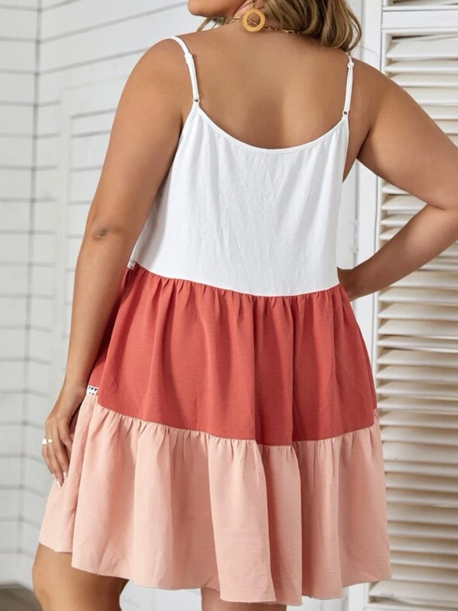 Colorblock Ruffle Hem Cami Dress