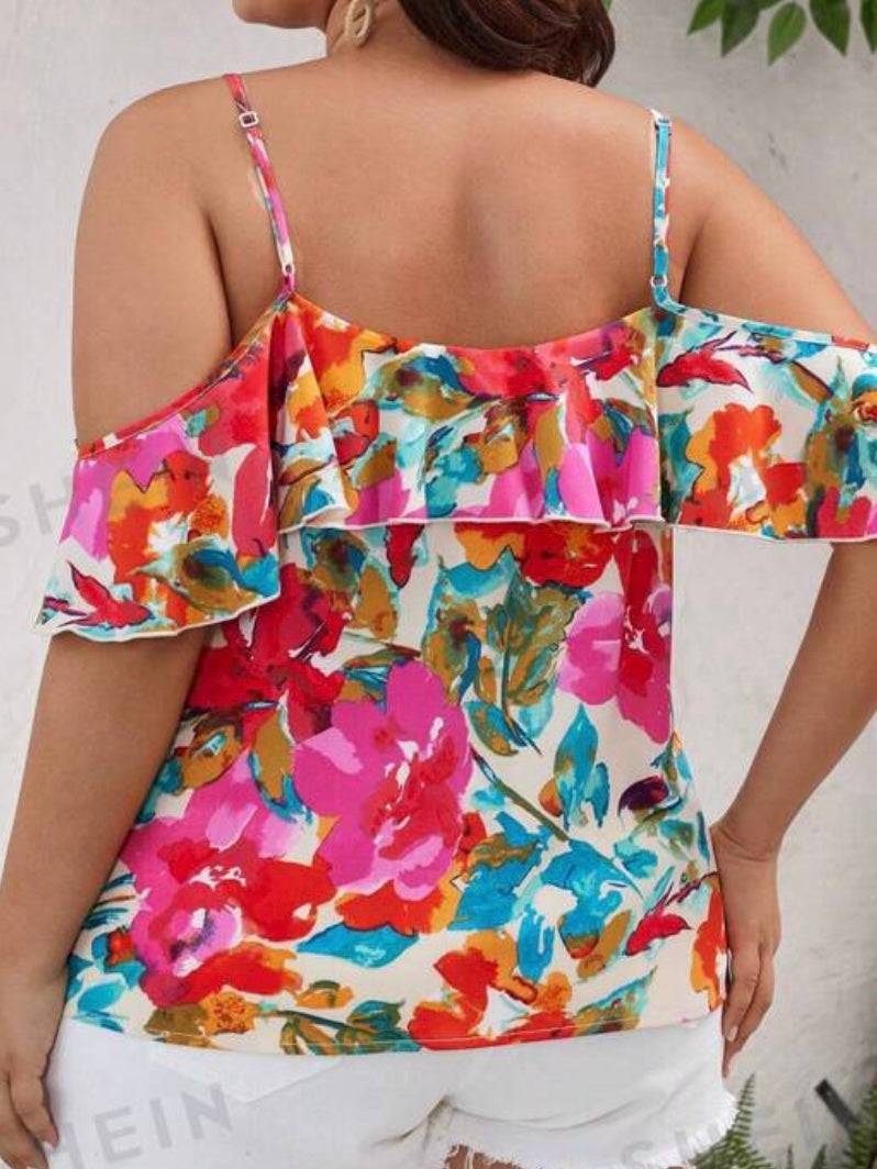 Floral Printed Off-Shoulder Ruffle Top