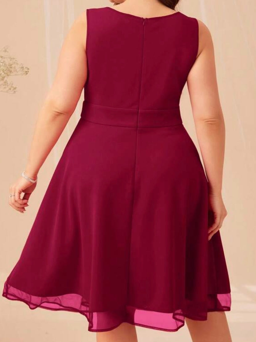 V Neck Mesh Overlay Dress
