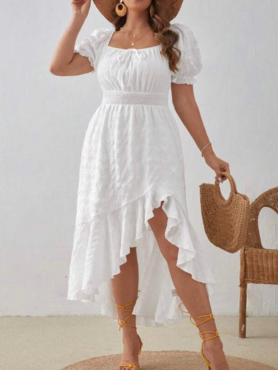 Puff Sleeve Ruffle Hem Dress