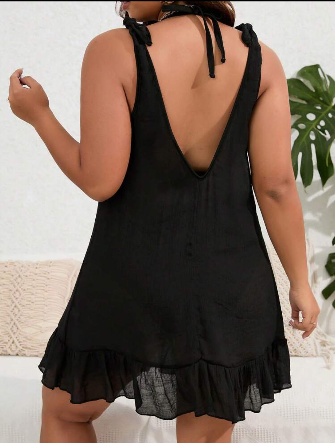 #5561 Tie Shoulder Ruffle Hem Cover Up Dress