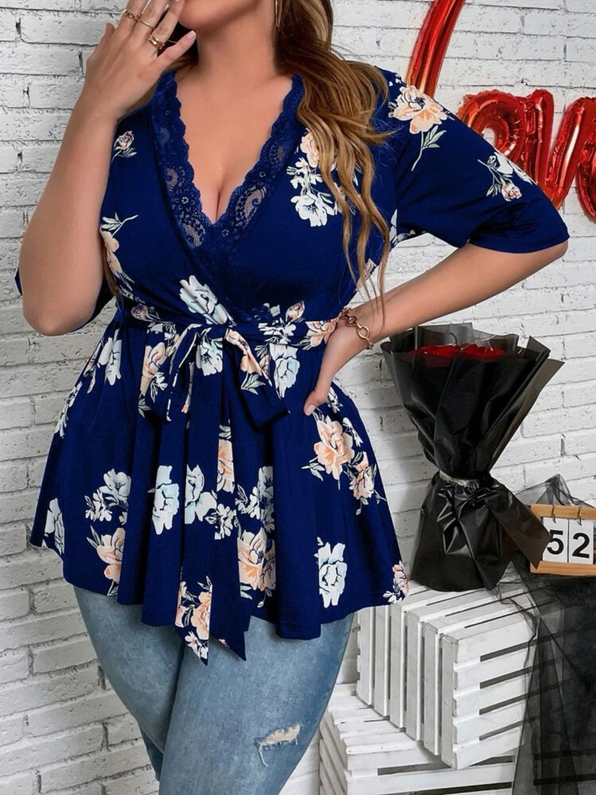 Lace Trim Belted Tee