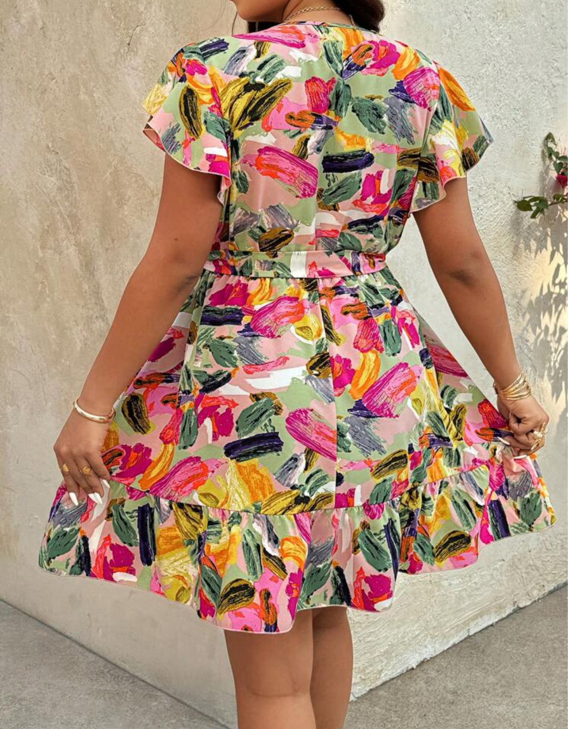 #3175 Random Printed Embroidered Cap Sleeve Dress