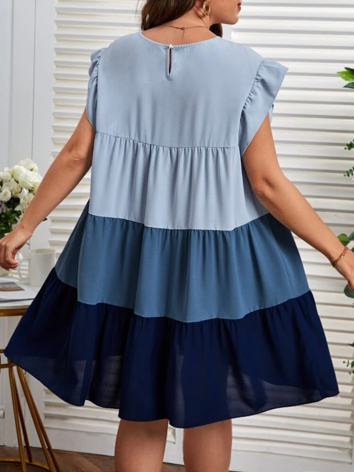 Colorblock Ruffle Hem Smock Dress