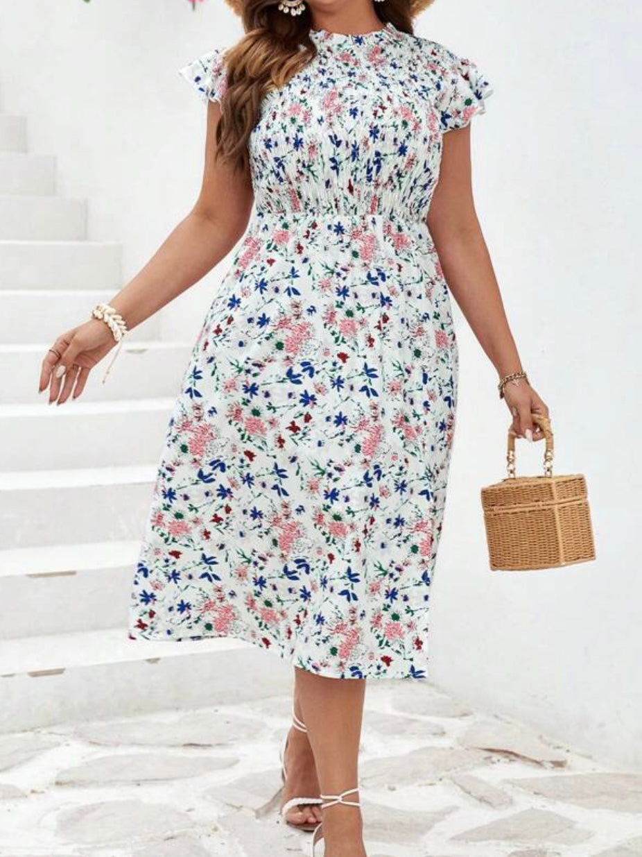Floral Print Ruffle Trim Dress