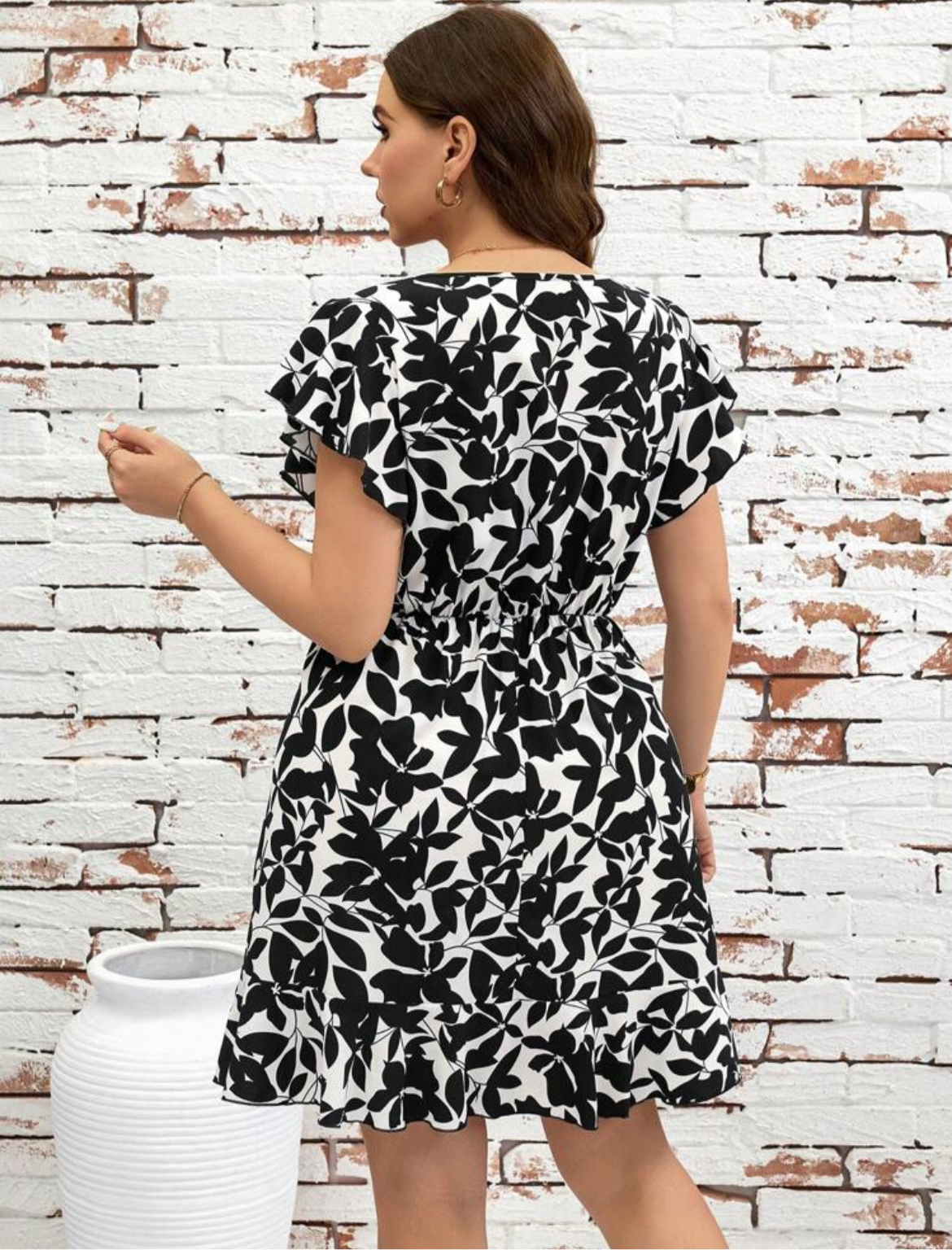#1969 Ruffle Hem Allover Print Casual Dress