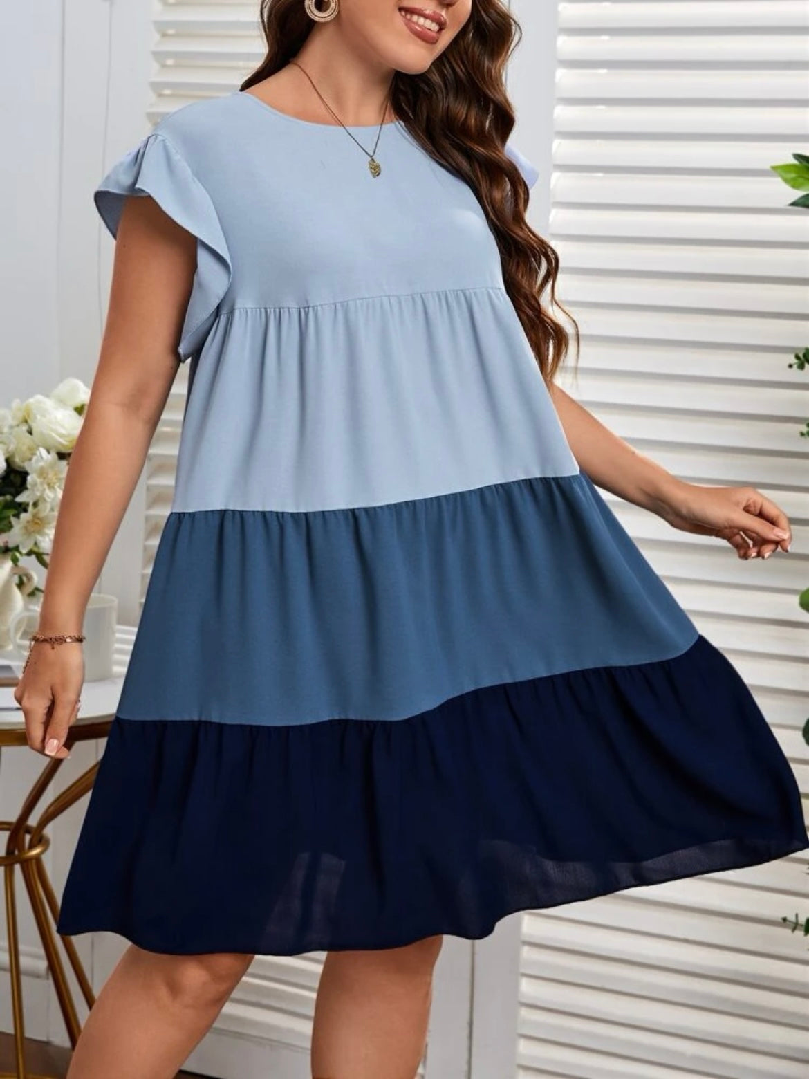 Colorblock Ruffle Hem Smock Dress