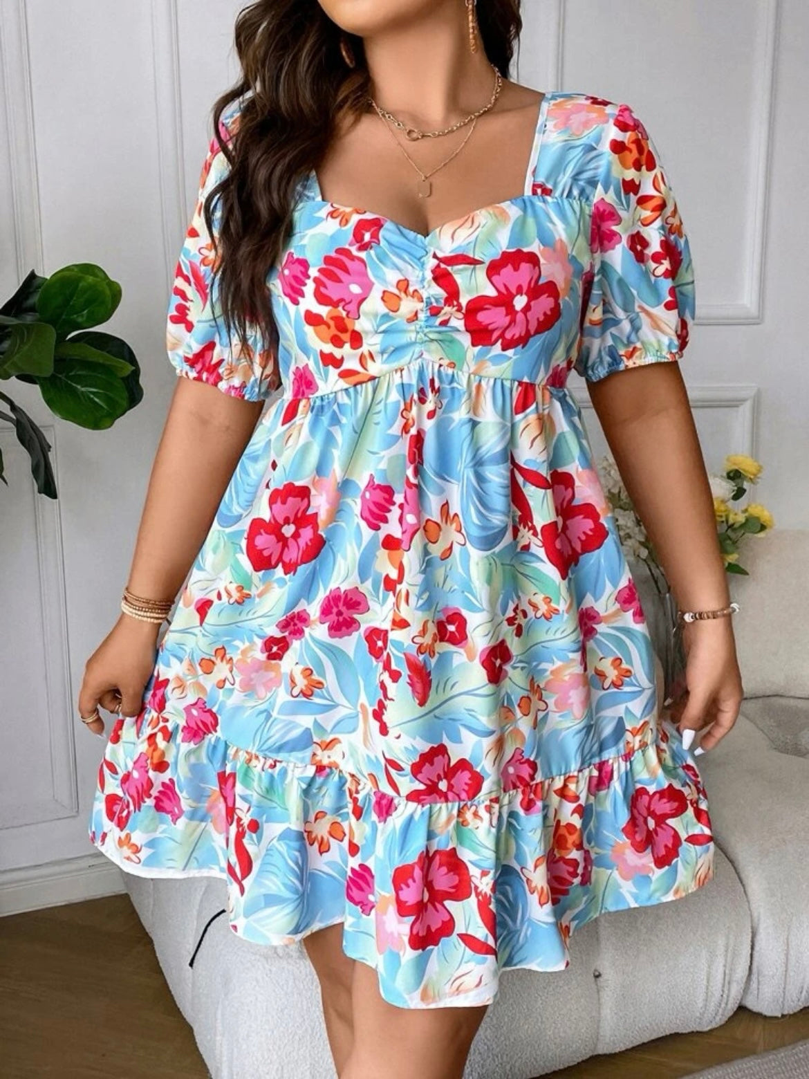 Sweetheart Neck Ruffle Hem Dress