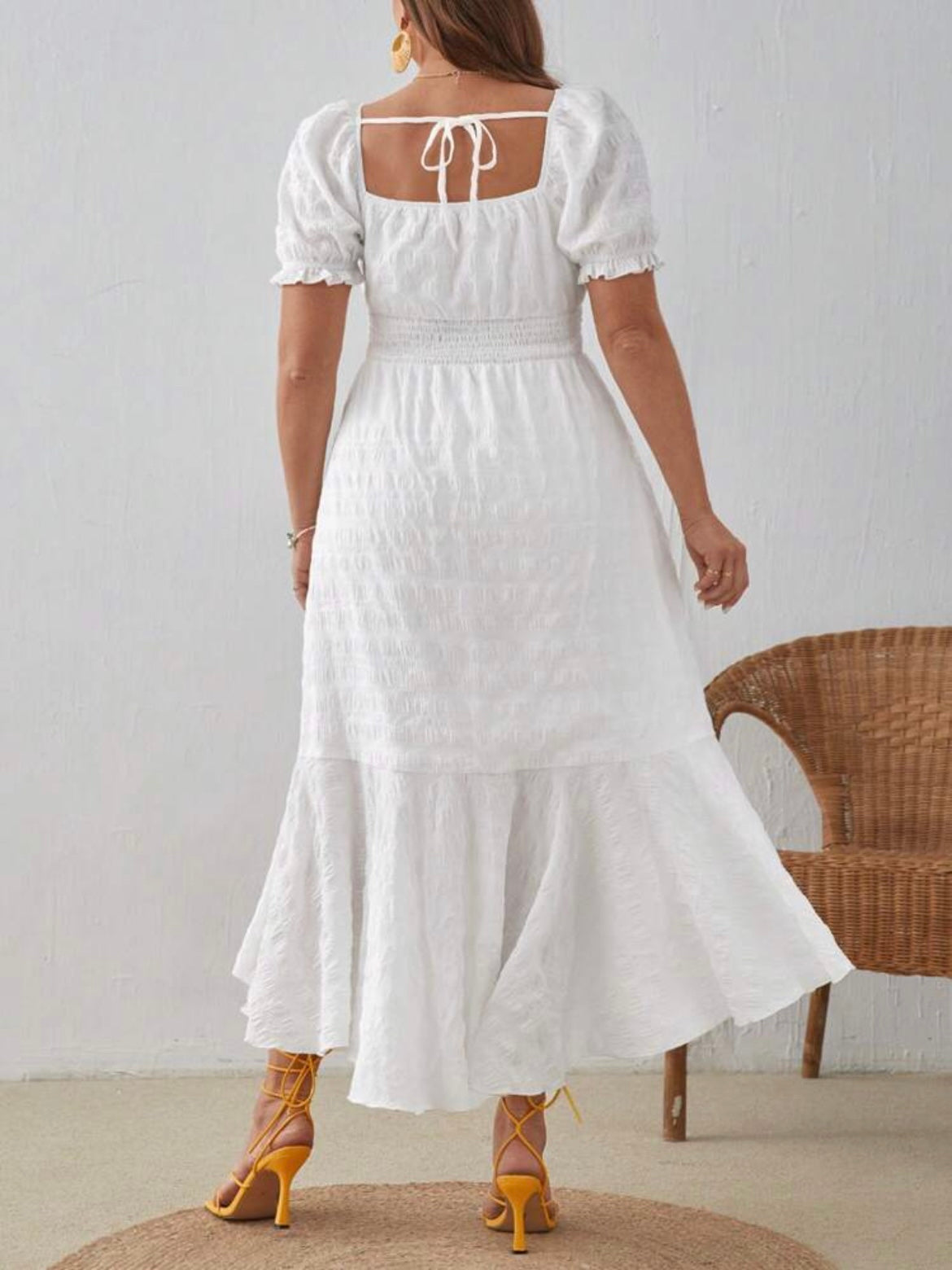 Puff Sleeve Ruffle Hem Dress