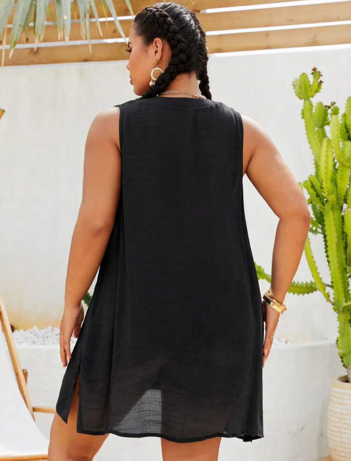 #1535 Sleeveless Collared Cover Up