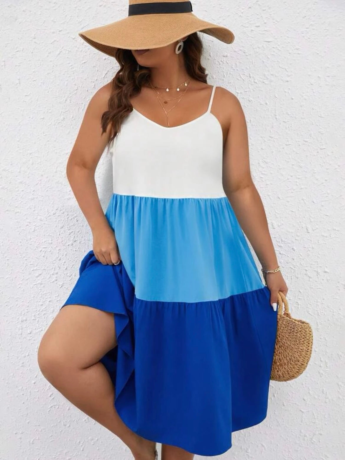 Colorblock Contrast Guipure Lace Cold Shoulder Ruffle Hem Dress