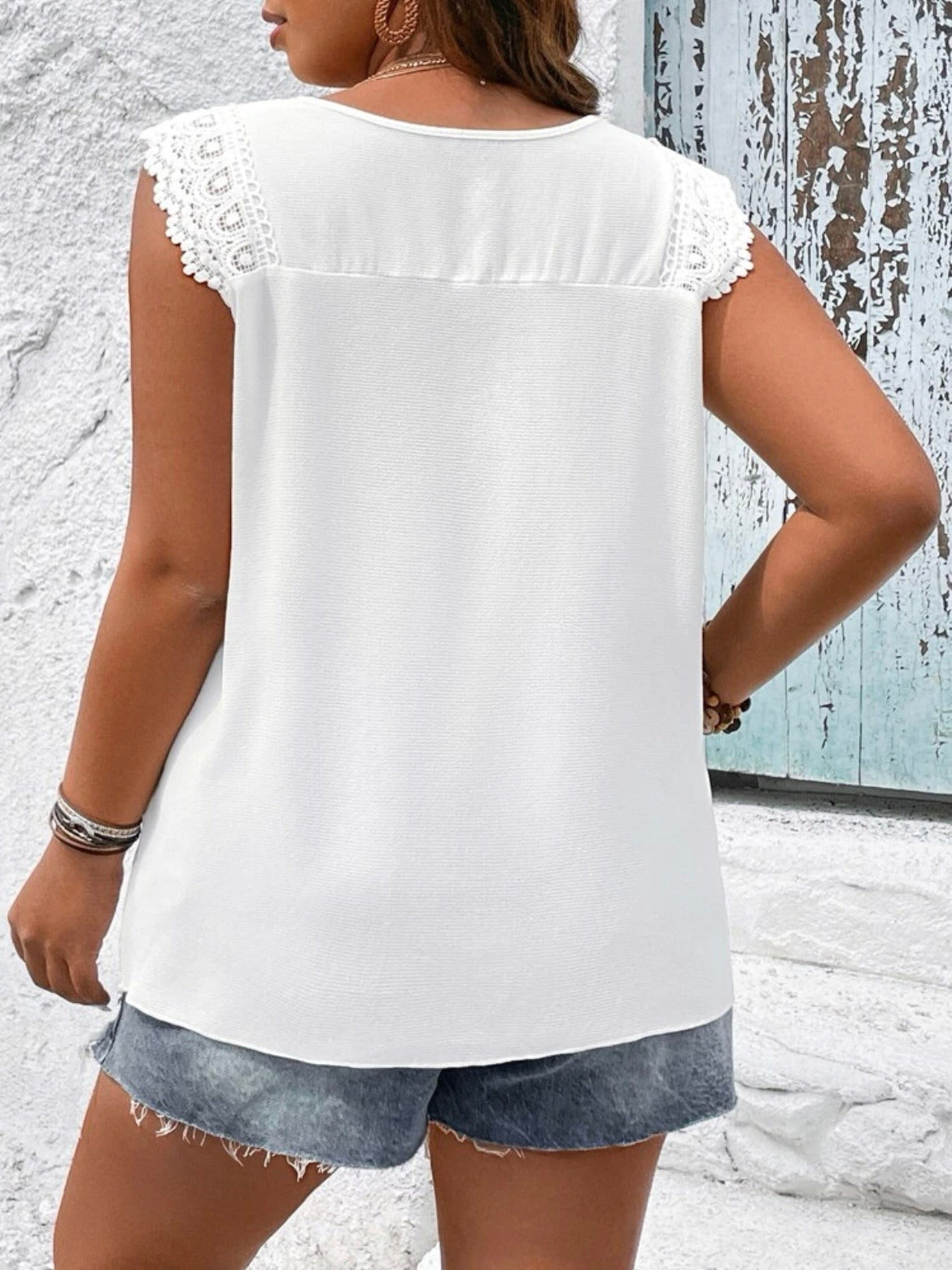 Eyelet Embroidery Lace Trim Blouse