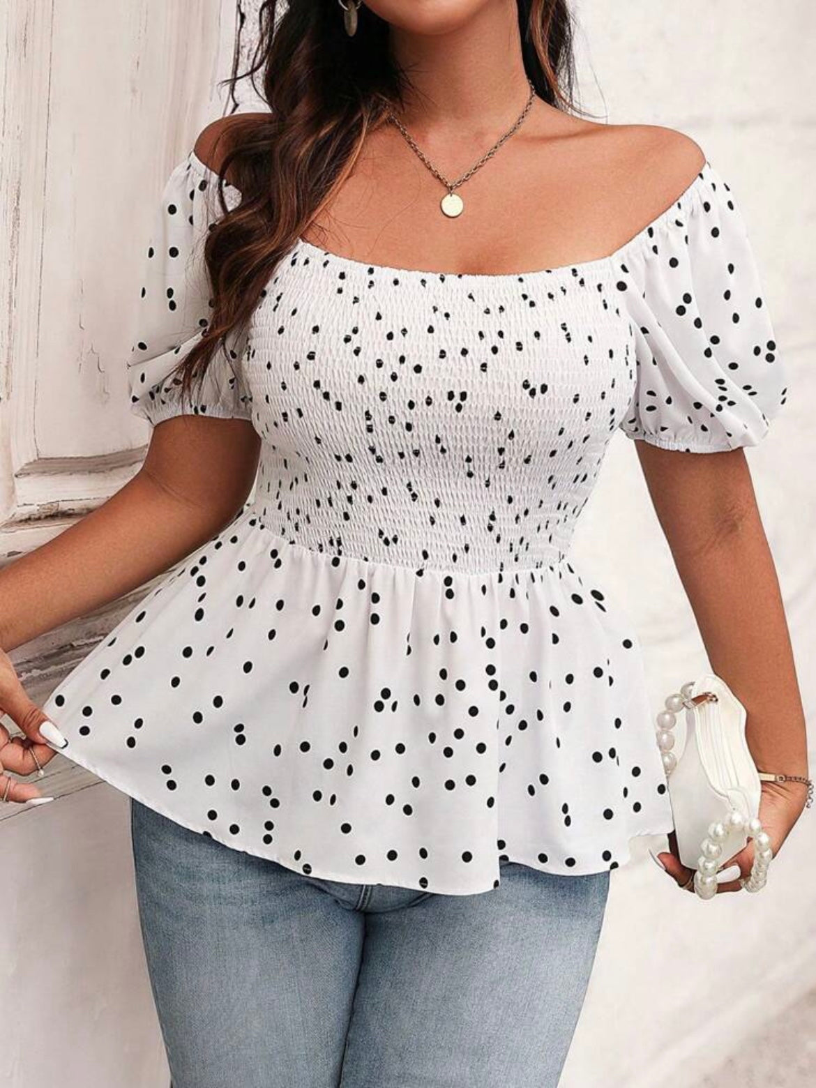 Polka Dot Print Peplum Blouse