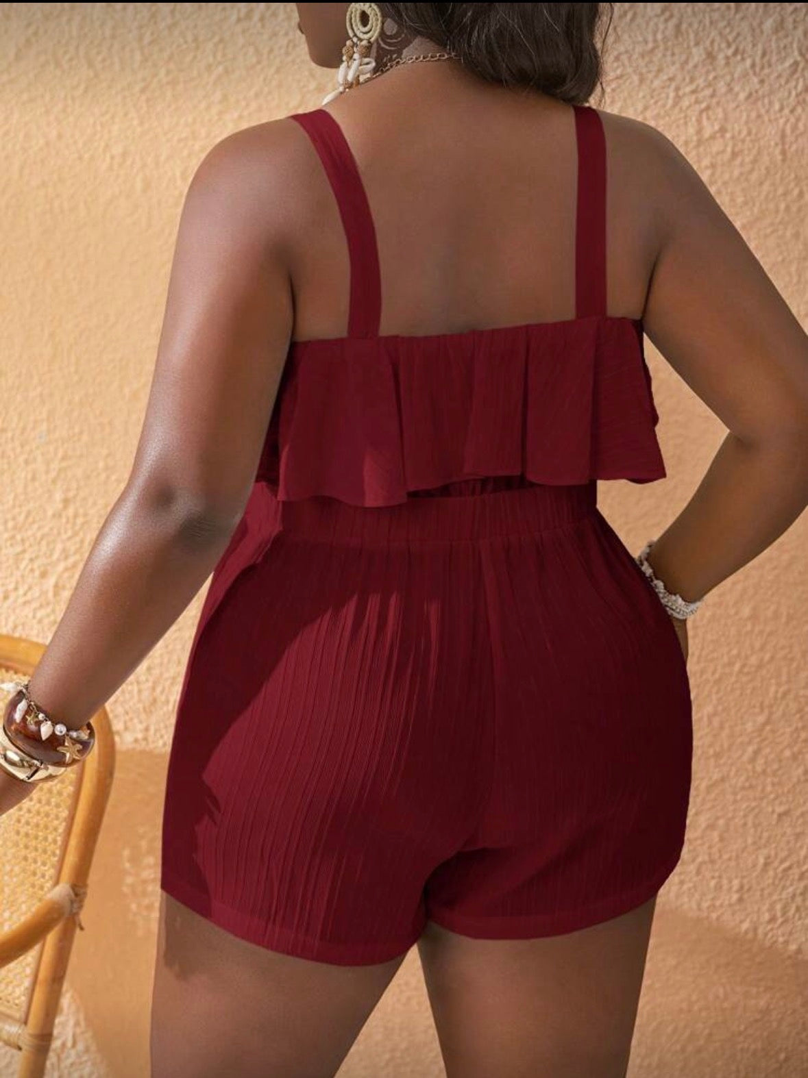 #9182 V-Neck Ruffle Sleeveless Jumpsuit