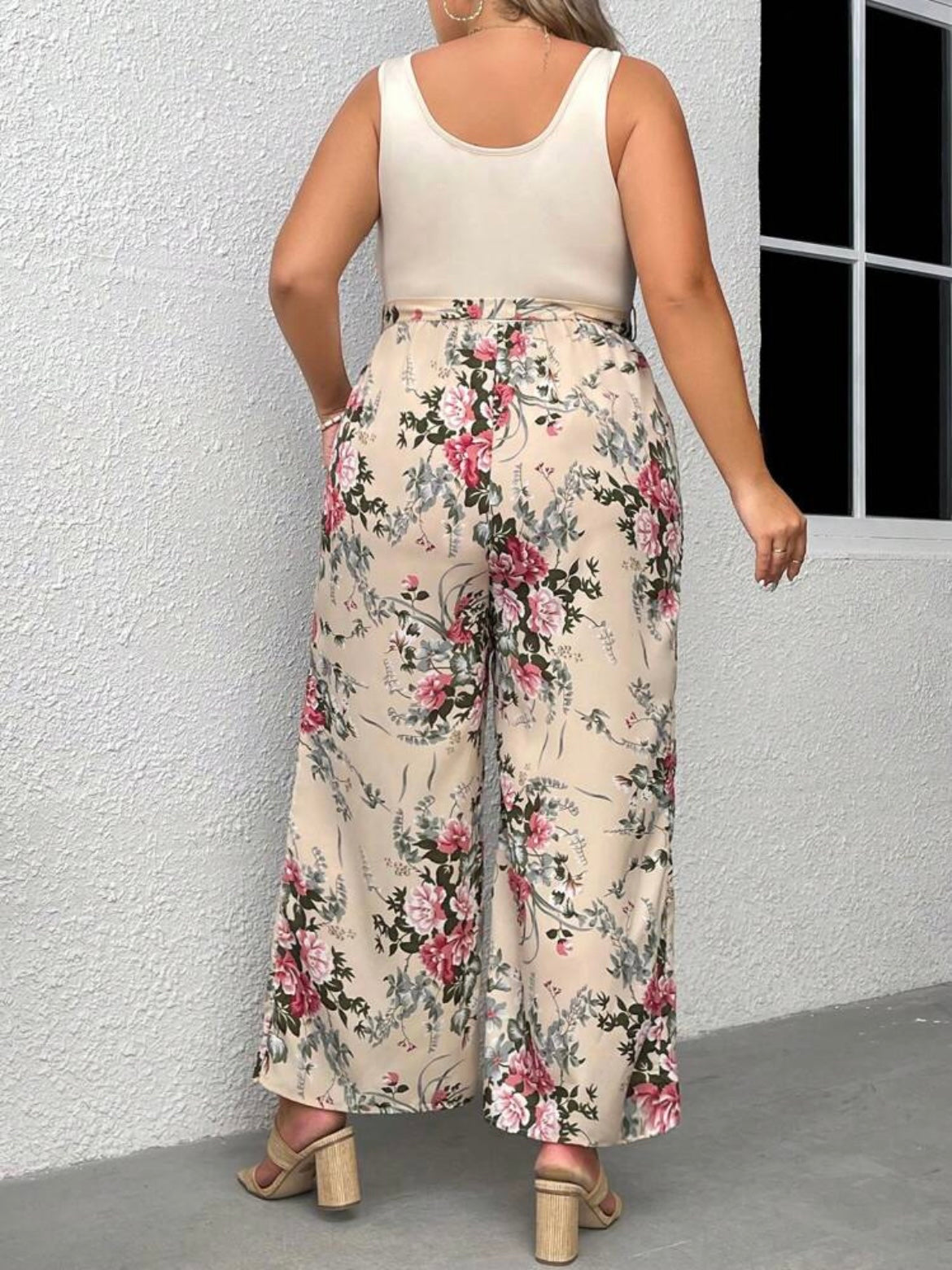 Floral Print Belted Wide Leg Jumpsuit