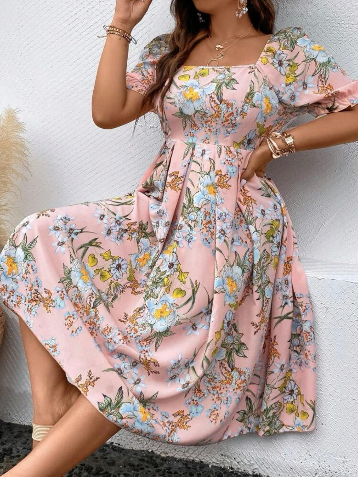 Square Neck Puff Sleeve Dress