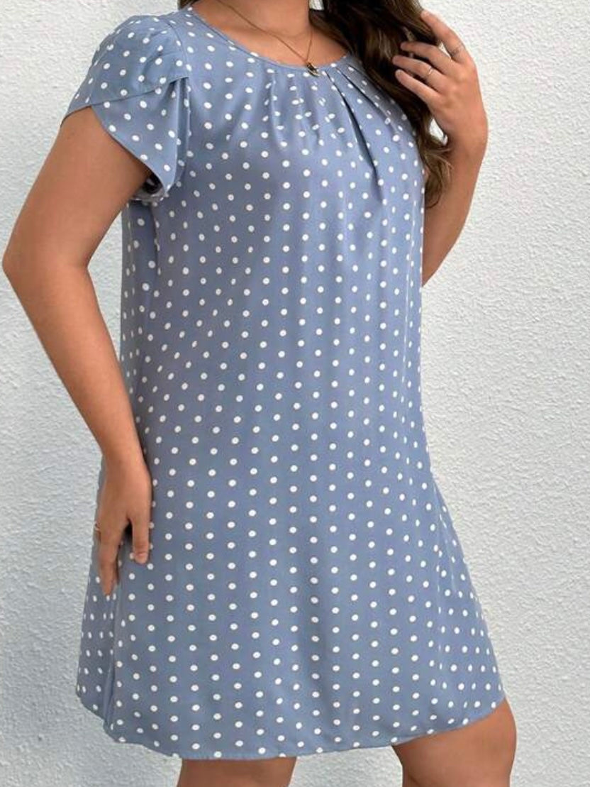 Polka Dot Print Petal Sleeve Dress