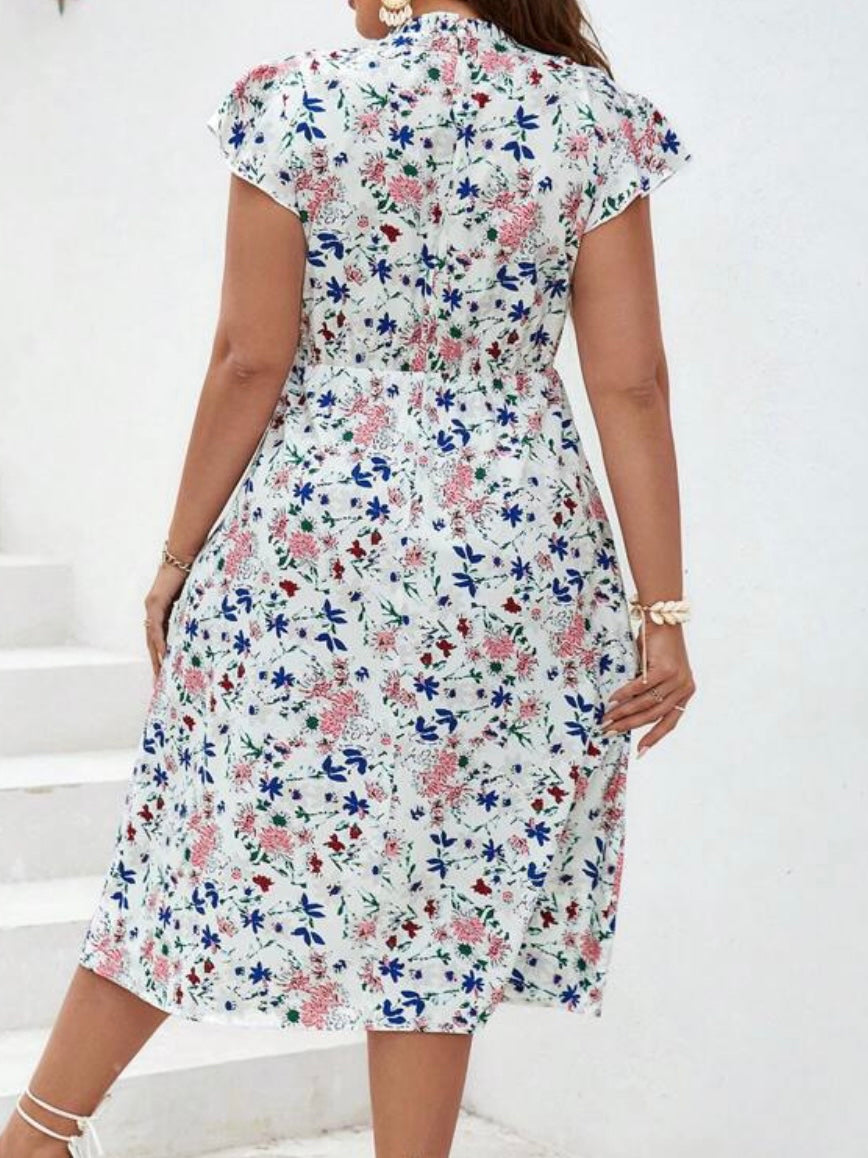 Floral Print Ruffle Trim Dress