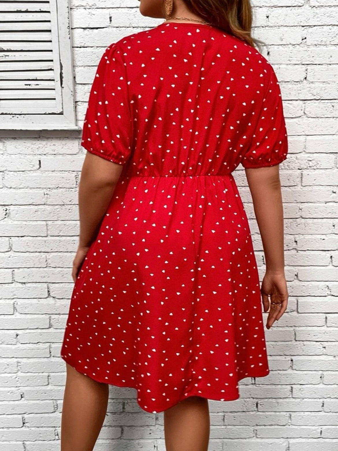 Heart Print Overlap Collar Dress