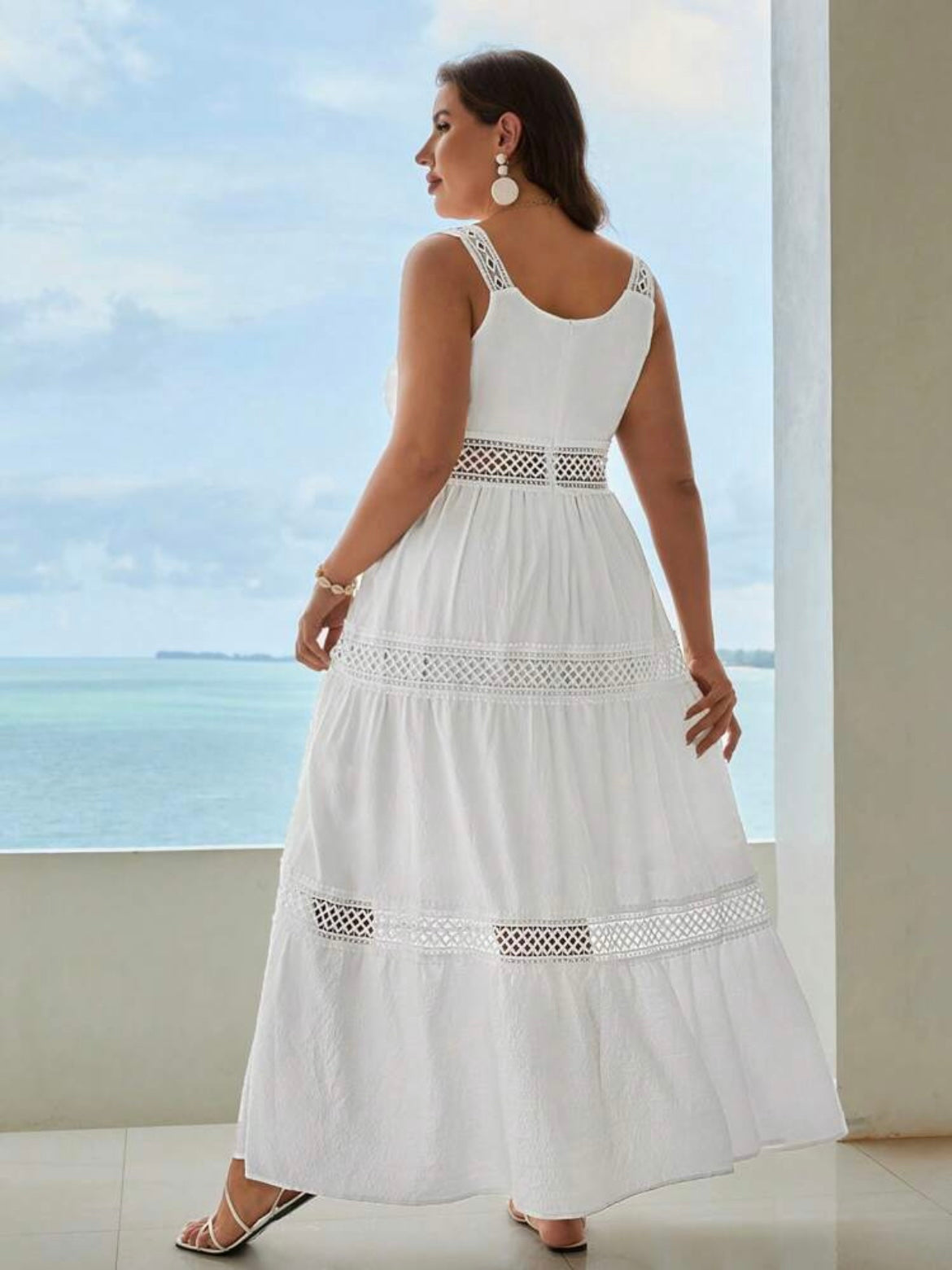 Contrast Lace Ruffle Hem Cami Dress