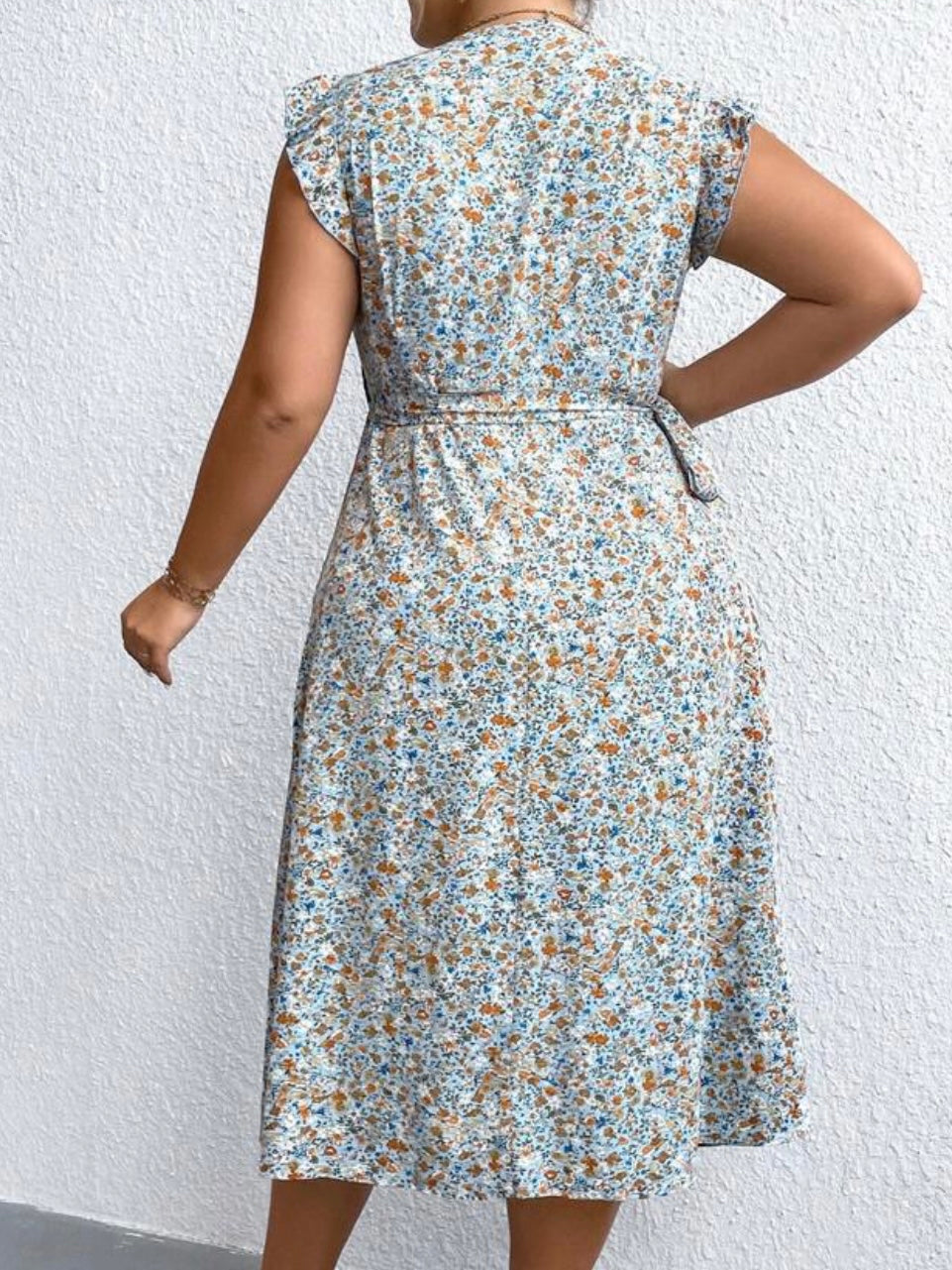 Ruffle Trim Knot Side Wrap Dress