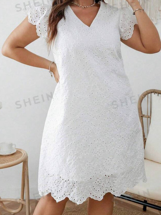 Eyelet Embroidery Scallop Trim Dress