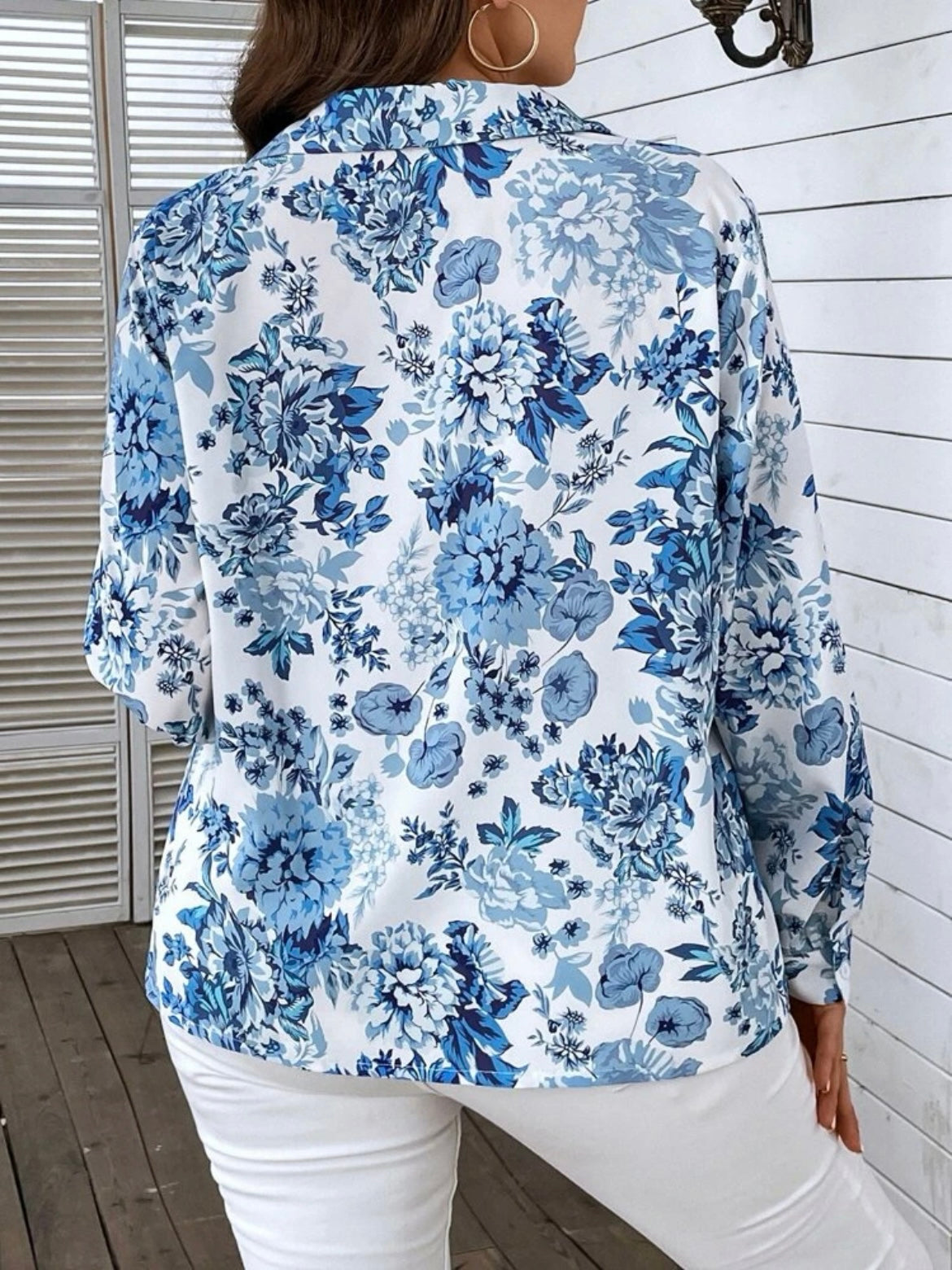 Floral Print Tie Neck Shirt