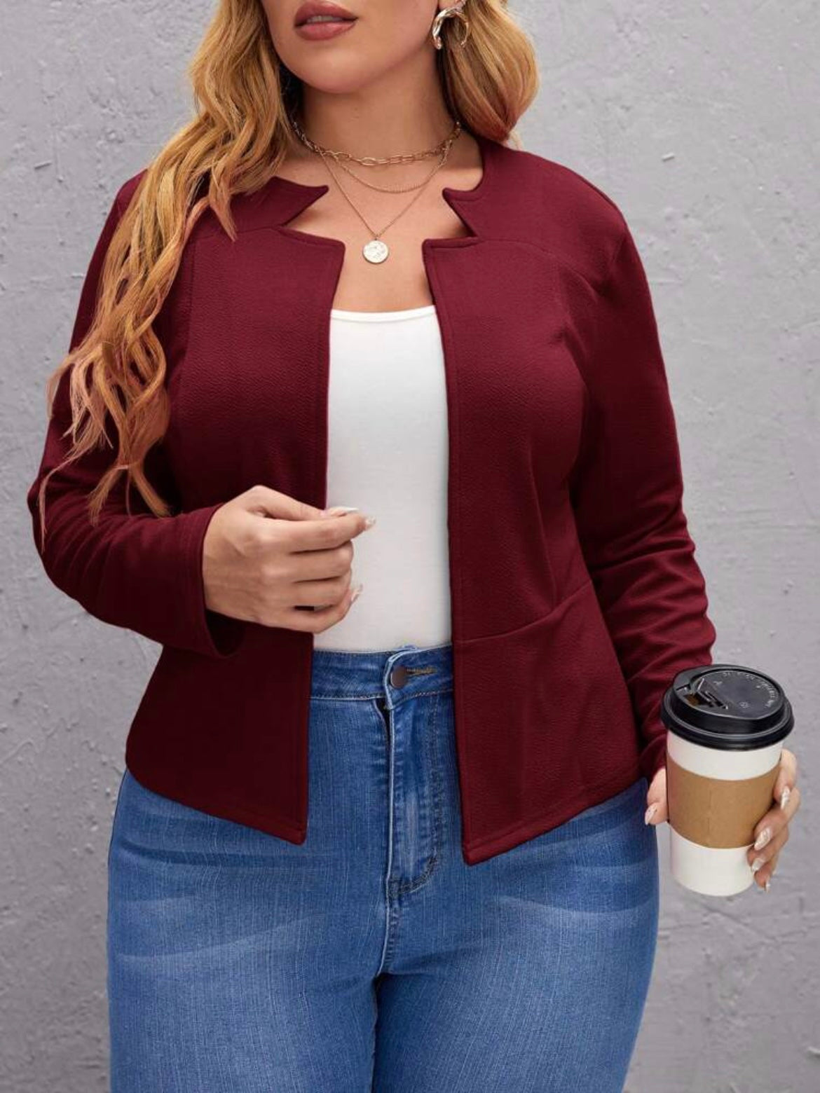 Notched Open Front Jacket