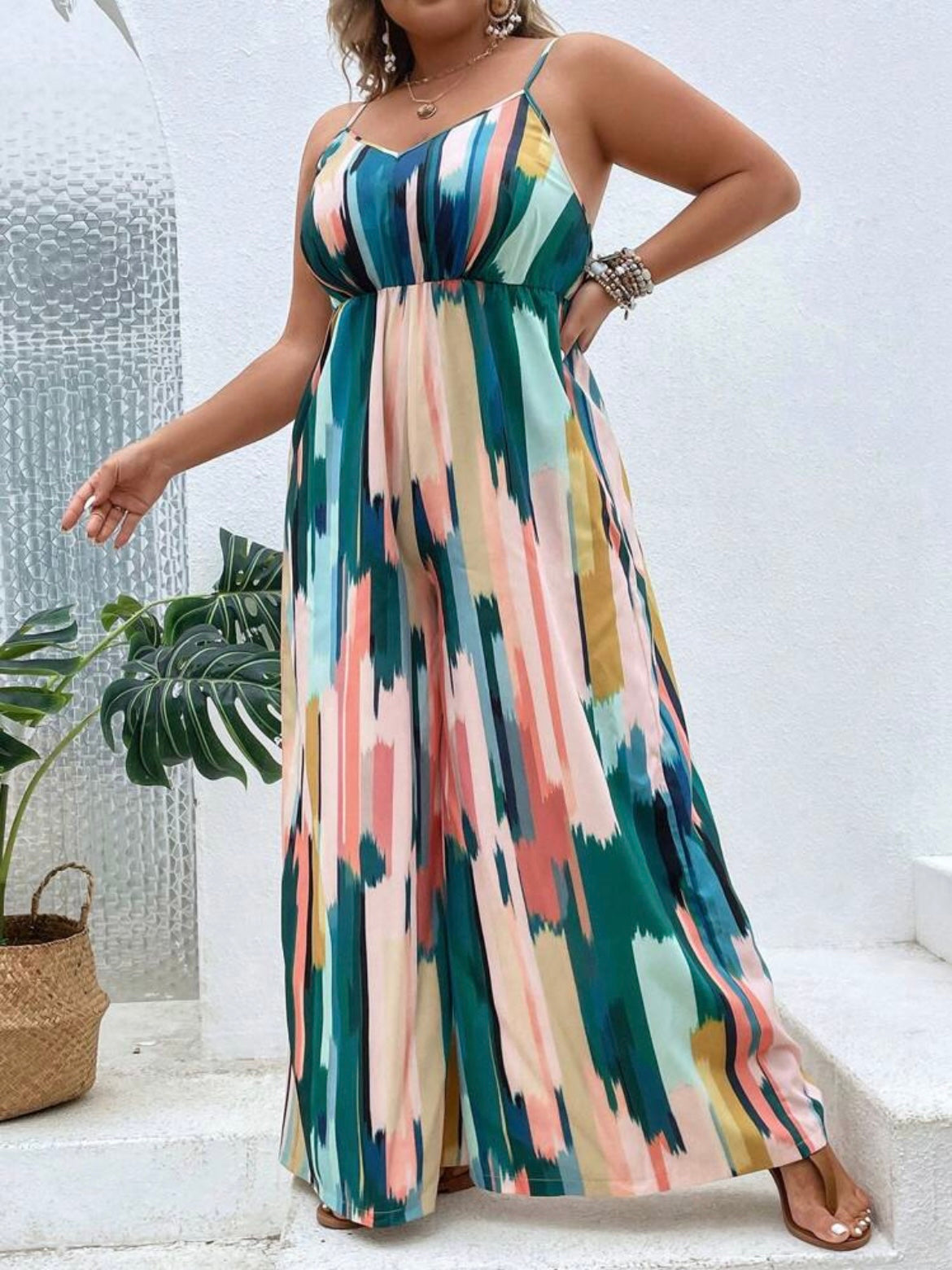 Brush Print Cami Jumpsuit