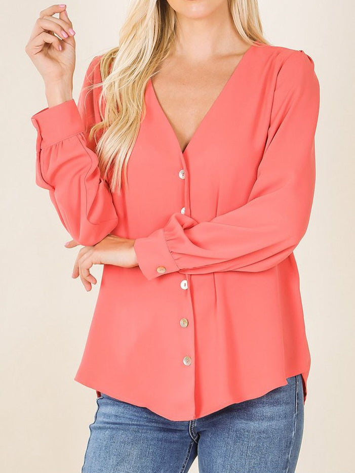 Long Sleeve V Neck Blouse
