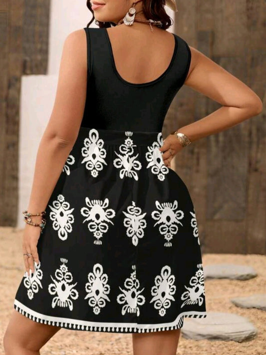 C#6964 Floral Pattern Patchwork Dress