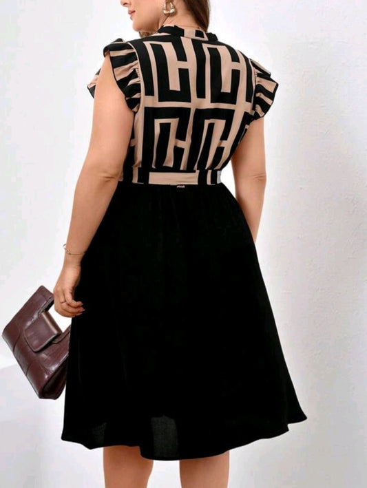 C#5574 Printed Patchwork Simple Dress