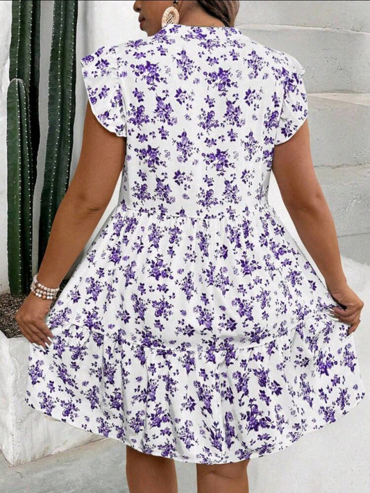 C#4616 Fairy Ditsy Floral Cap Sleeve Casual Mini Dress
