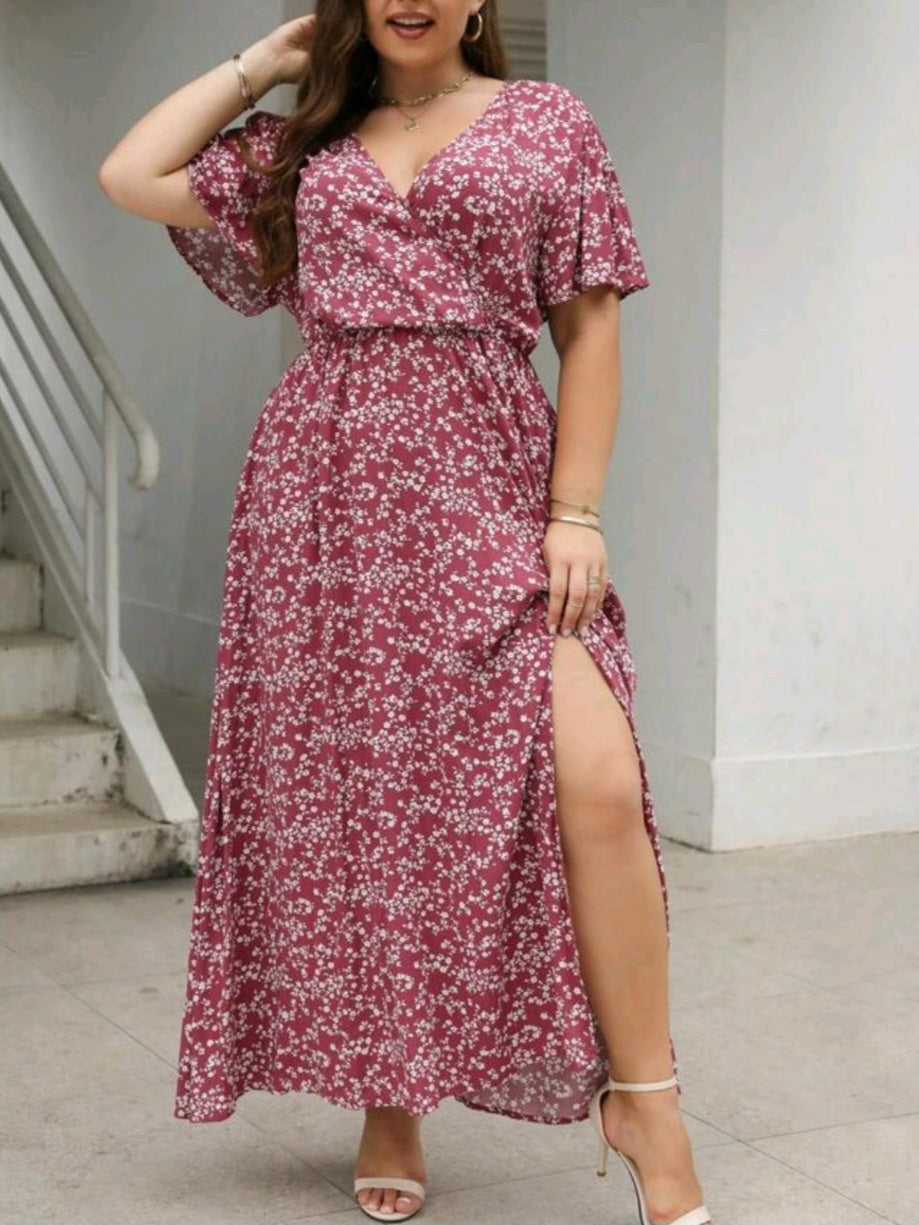 Butterfly Sleeve Split Thigh Dress