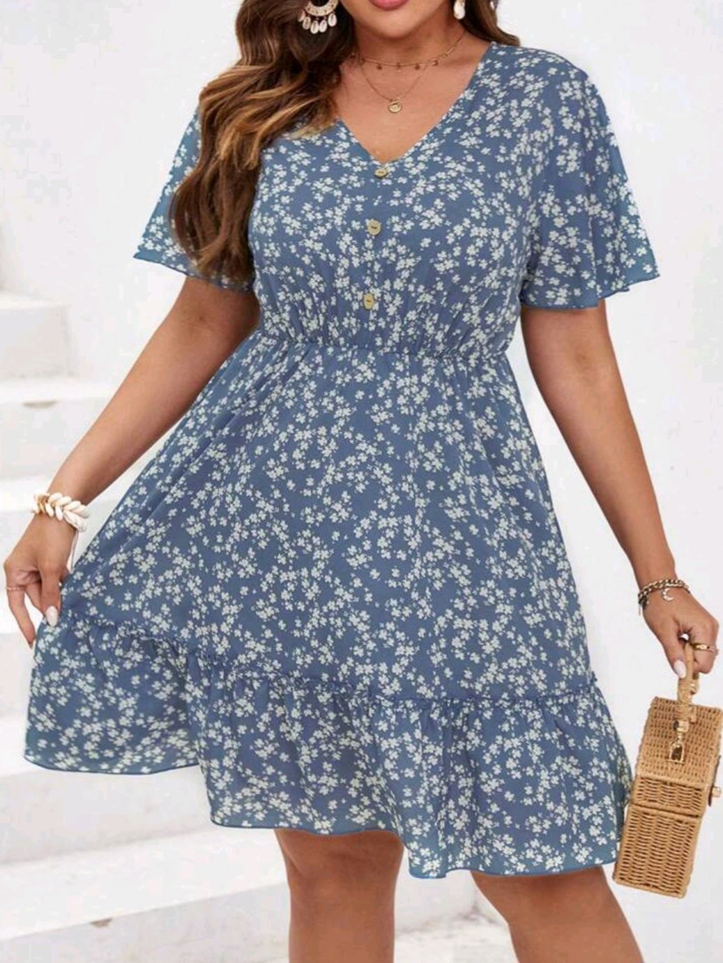Floral Print Ruffle Hem Dress