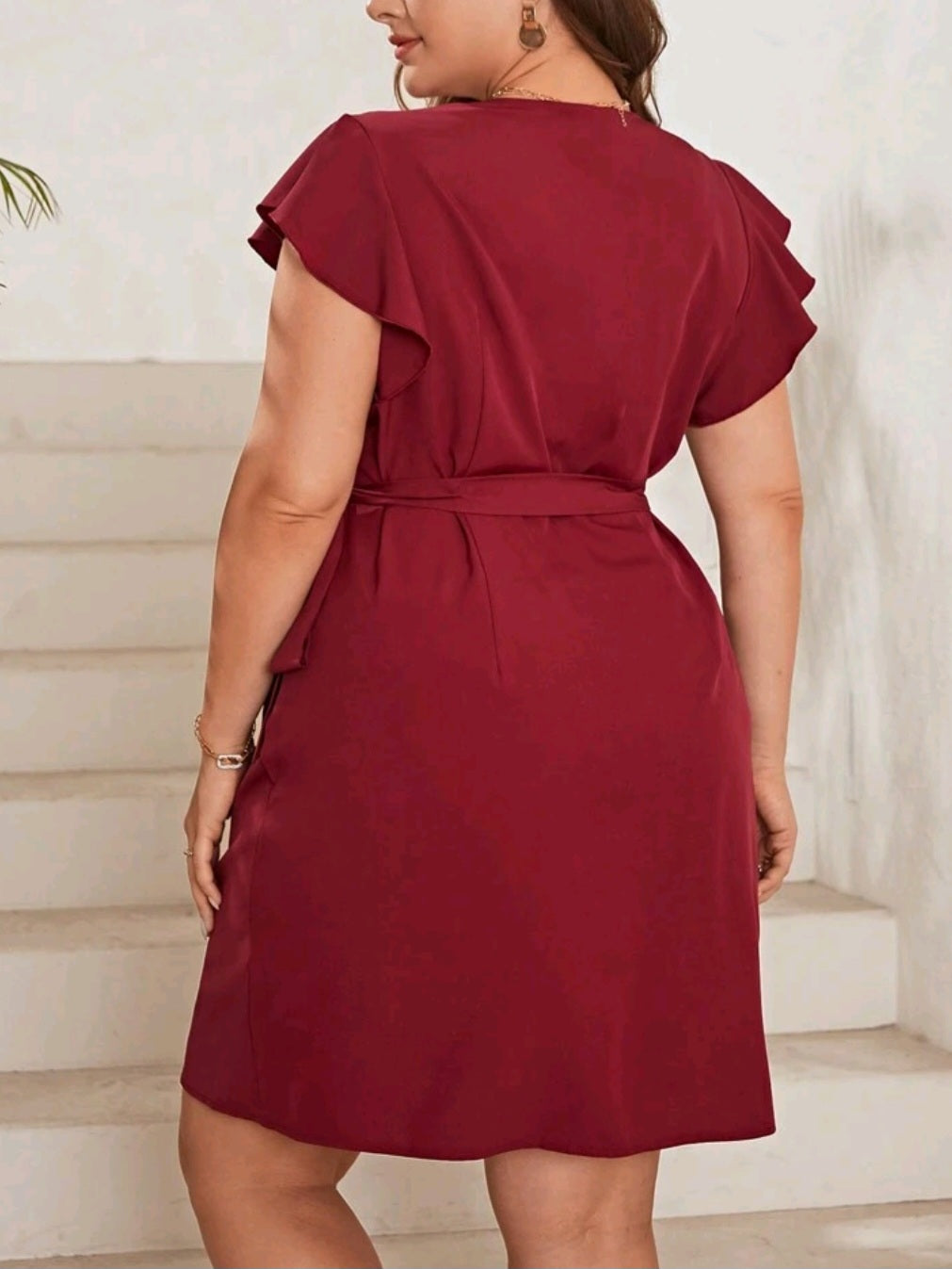 Butterfly Sleeve Knot Side Wrap Hem Dress