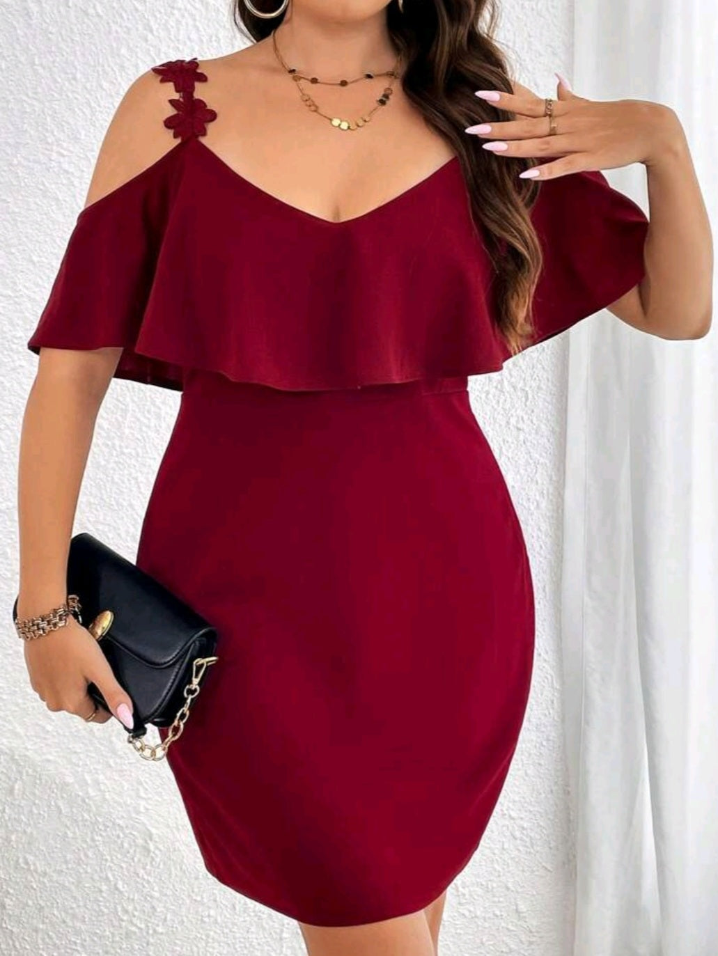 Cold Shoulder Ruffle Trim Dress