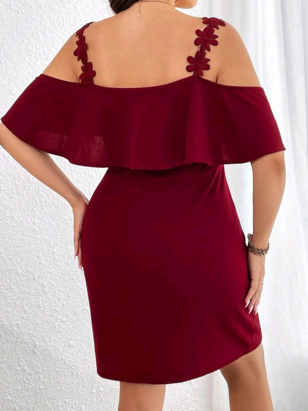 Cold Shoulder Ruffle Trim Dress