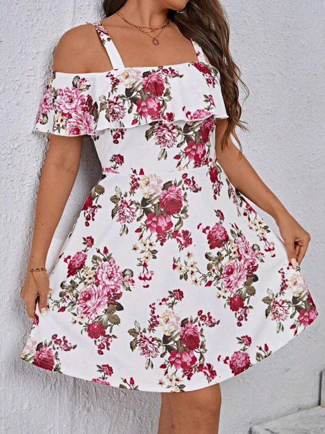 Cold Shoulder Ruffle Trim Dress