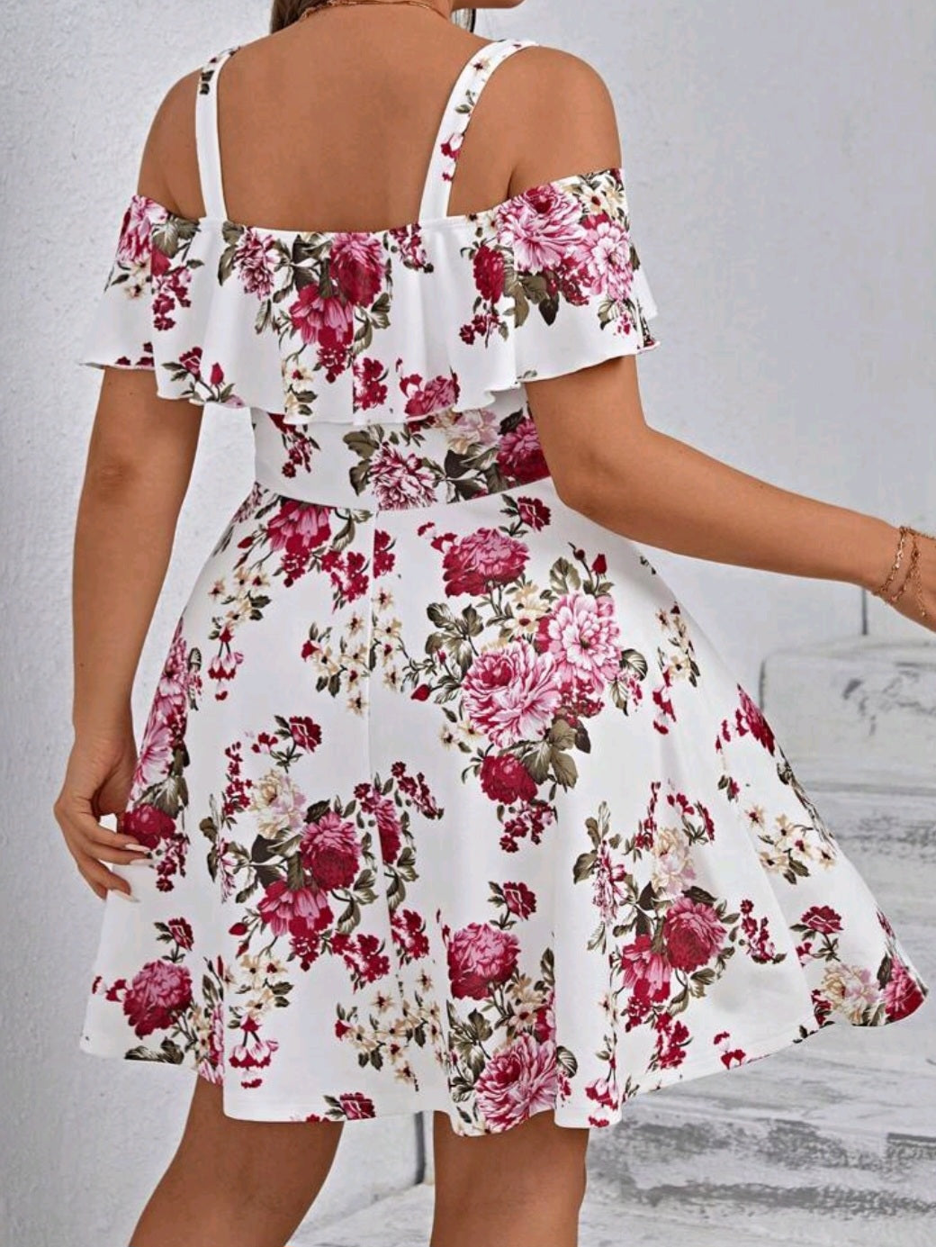 Cold Shoulder Ruffle Trim Dress