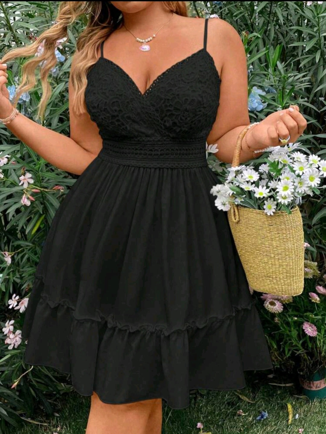 #1588 Embroidered Jacquard Solid Color Sleeveless Sling Dress