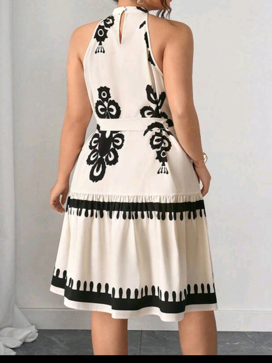 #4521 Casual Graphic Halter Dress
