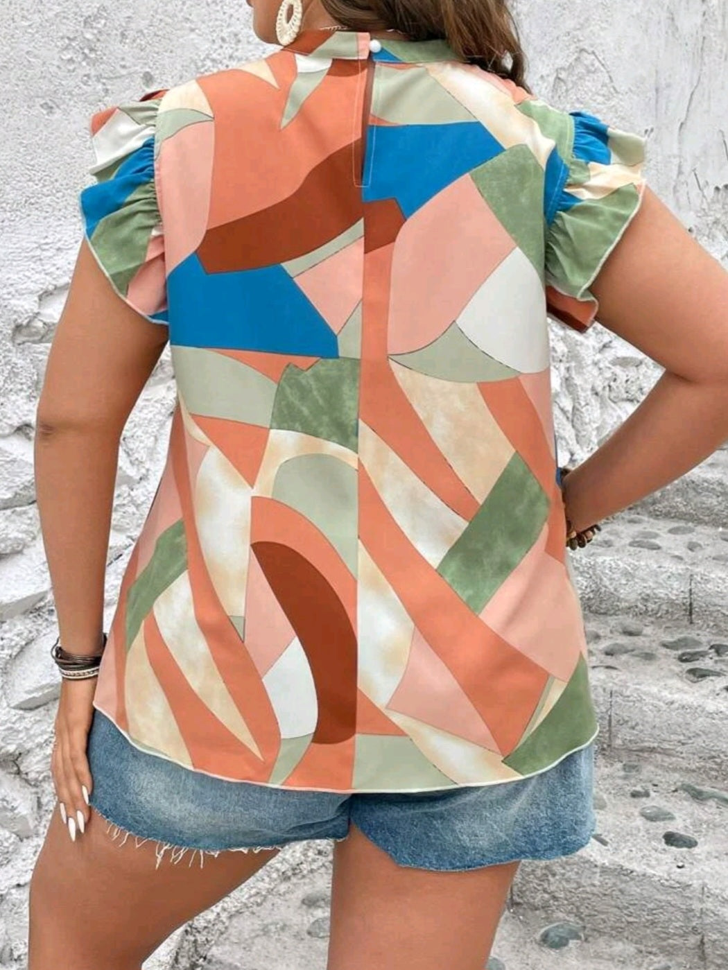 Ruffle Trim Mock Neck Blouse