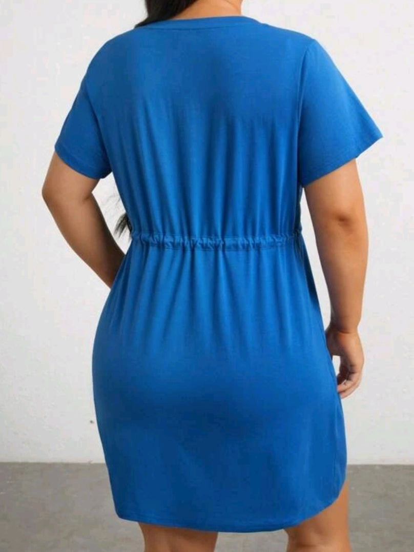 Plus Drawstring Waist Split Hem Dress *COTTON