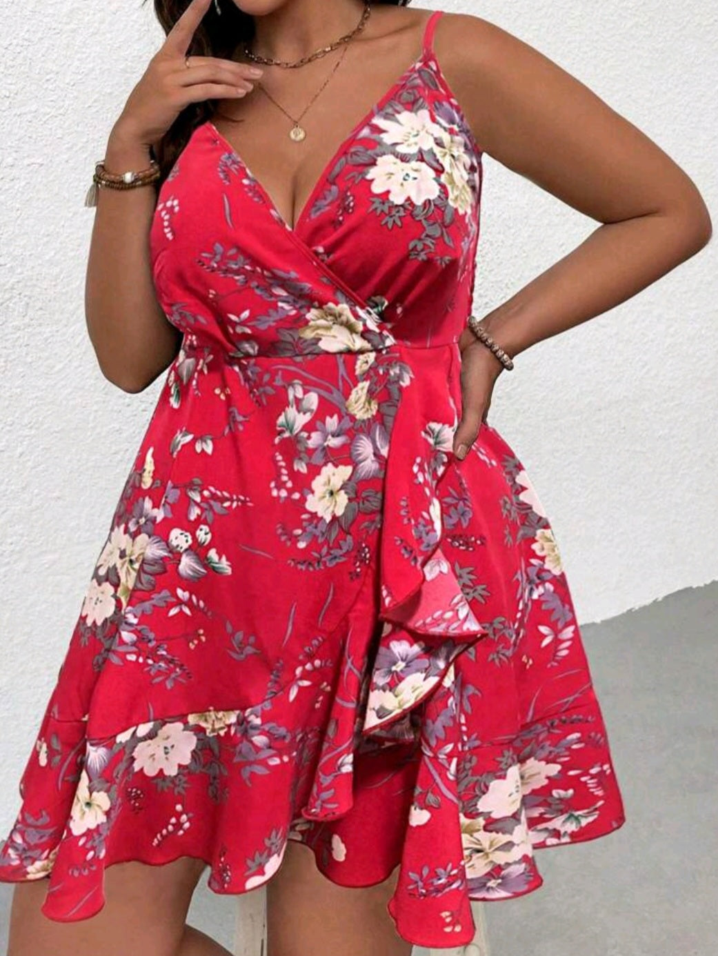 Ruffle Trim Wrap Hem Cami Dress